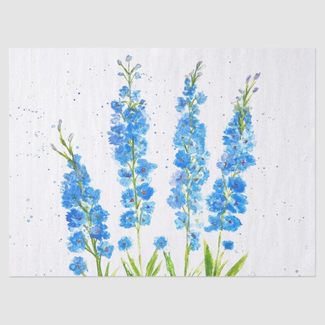 Papel De Seda Definador azul acuarela floral elegante rústico (Anverso)