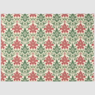 Papel De Seda Delantero francés de Damasco: Navidades rojos y ve