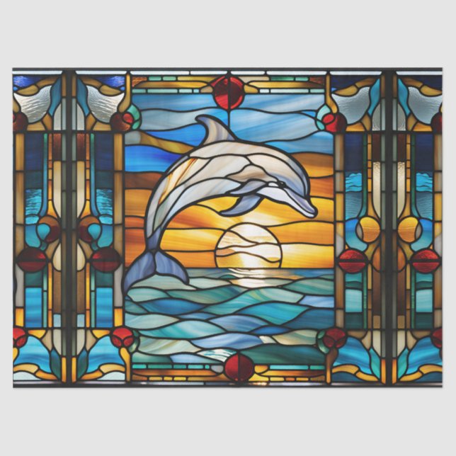 Papel De Seda Delfín de vidrio falso manchado para trabajos de d (Anverso)