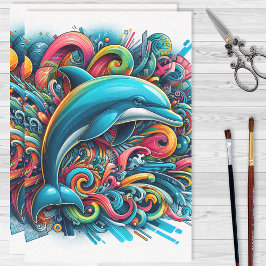 Papel De Seda Delfín Grafiti Arcoíris de Colores Decoupage
