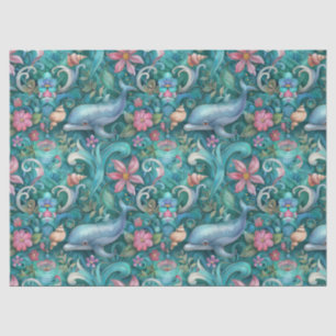 Papel De Seda Delfines Florales Acuarela Caprichosa Decoupage