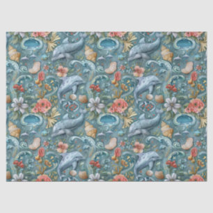 Papel De Seda Delfines Florales Acuarela Caprichosa Decoupage