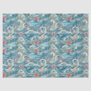 Papel De Seda Delfines Florales Acuarela Caprichosa Decoupage