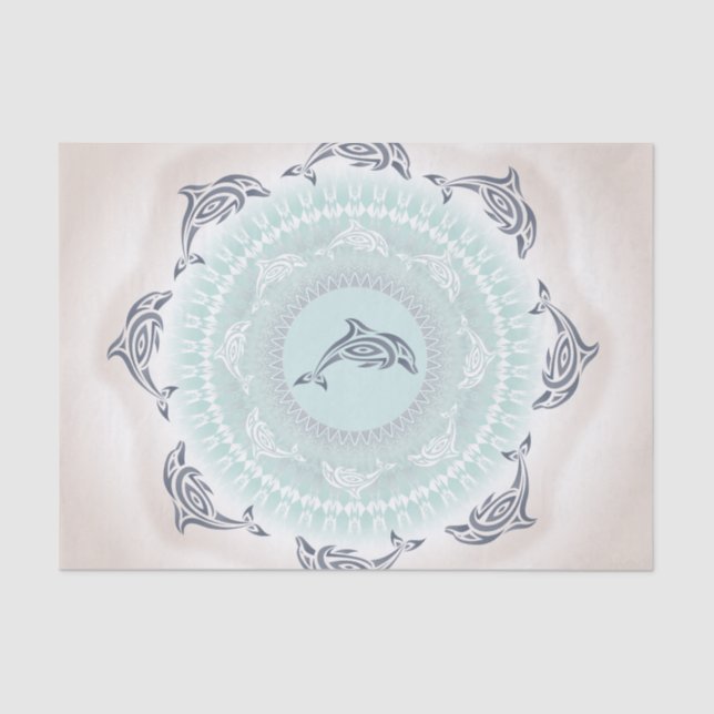 Papel De Seda Delfines Mandala Pale Blue Taupe (Anverso)