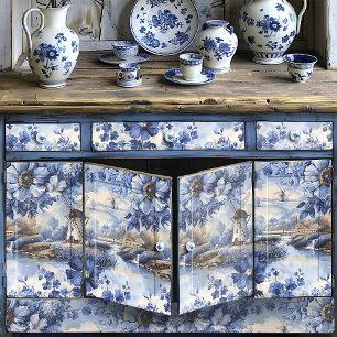 Papel De Seda Delft Blue Windmills Rosas silvestres Decoupage