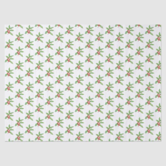 Papel De Seda Delicadas bayas de acebo Navidad (Anverso)