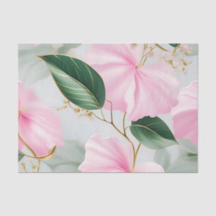 Papel De Seda Delicadas venas de oro y rosas suaves de color ros