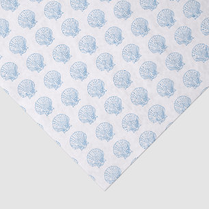 Papel De Seda Delicado patrón de conchas blancas y azules