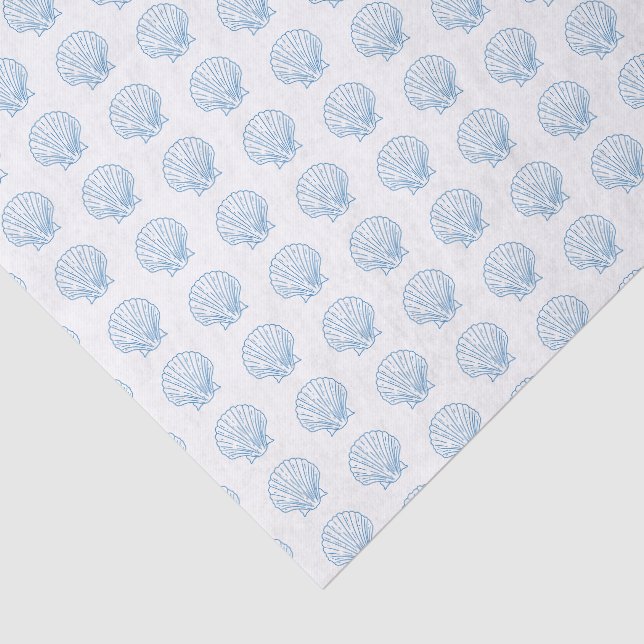 Papel De Seda Delicado patrón de conchas blancas y azules (Detalle)