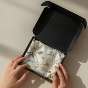 Papel De Seda Delicado Patrón Floral Blanco en Acuarela