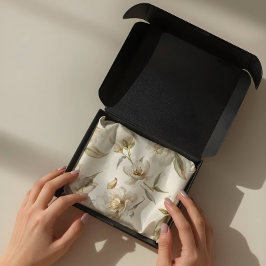 Papel De Seda Delicado Patrón Floral Blanco en Acuarela