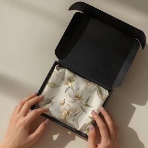 Papel De Seda Delicado Patrón Floral Blanco en Acuarela