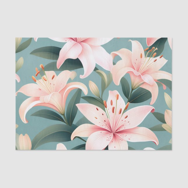 Papel De Seda Delicado Patrón Lily Sobre Azul (Anverso)