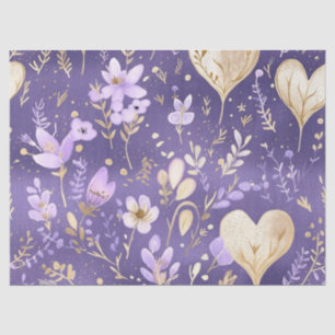 Papel De Seda Delicado Purple Gold Floral Hearts Decoupage