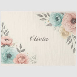Papel De Seda Delicados Flores Sketchy Acuarela 
