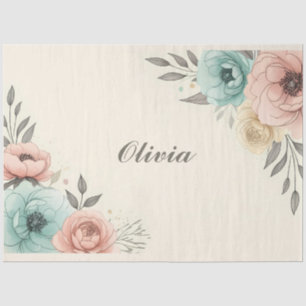 Papel De Seda Delicados Flores Sketchy Acuarela 