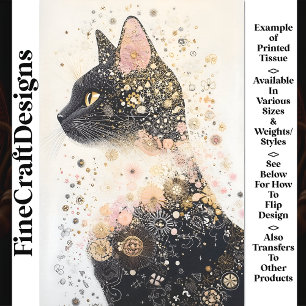 Papel De Seda Delicados motivos florales y gatos negros AR6 Deco