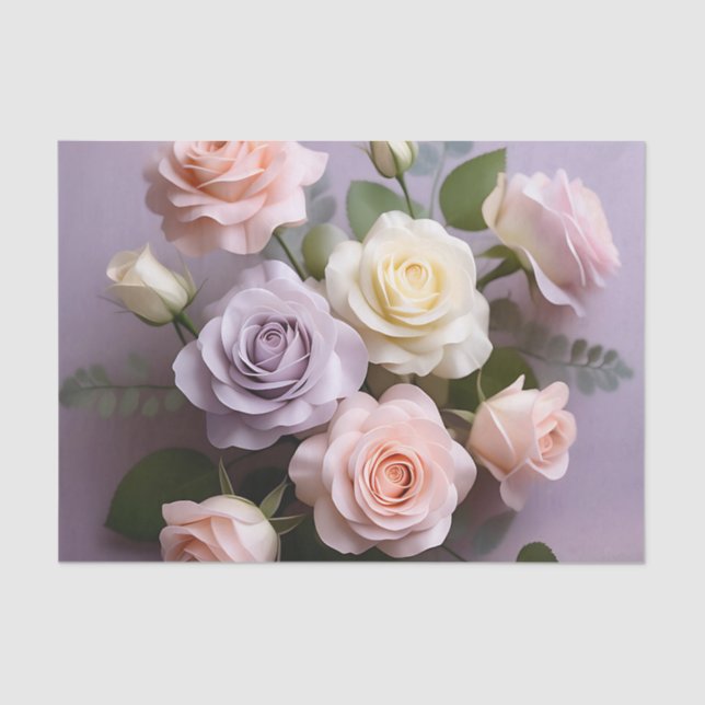 Papel De Seda Delicados Rosas Blancos Y Púrpura Rosa (Anverso)