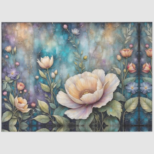 Papel De Seda Delicate Apricot Cosmos on Teal (Anverso)