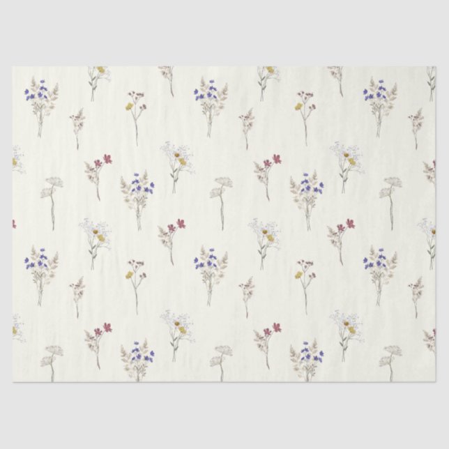 Papel De Seda Delicate Meadow Wildflowers on Ivory White (Anverso)