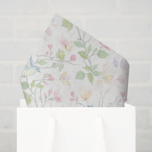 Papel De Seda Delicate Spring Bird Custom - Floral Wrapping (Bolsa de regalo)