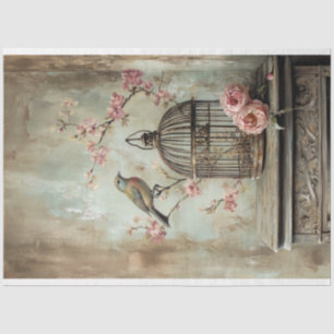 Papel De Seda Delicioso, jaula de pájaro vintage y floral
