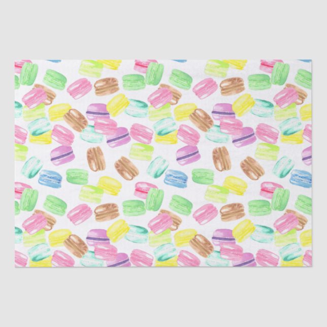 Papel De Seda Delicioso Macaroon Francés de Acuarela | Patrón de (Anverso)