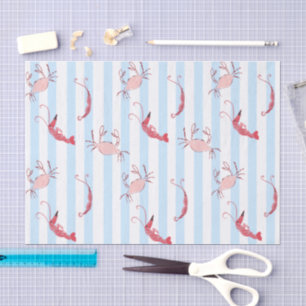 Papel De Seda Delicioso patrón de mariscos rojos en rayas azules
