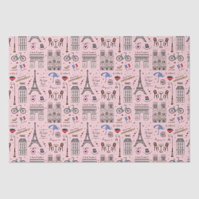 Papel De Seda Deliciosos Doodles de París rosados (Anverso)