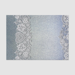 Papel De Seda Denim azul Jean & White Heart Lace Bridal Shower