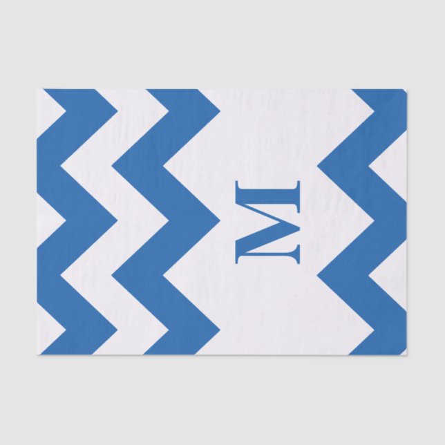 Papel De Seda Denim Blue Bold Chevron con monograma (Anverso)