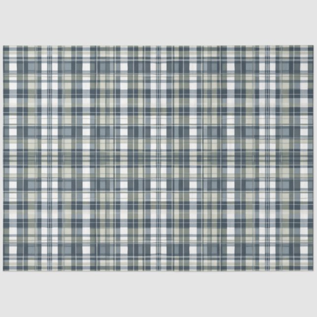 Papel De Seda Denim Blue Sage Green White Plaid Decolour (Anverso)