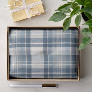 Papel De Seda Denim Costero Azul y Tartán de Cuadros Crema