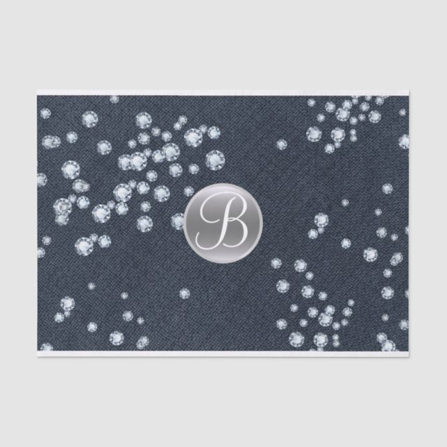 Papel De Seda Denim Diamonds Brillo Disperso Monograma Inicial (Anverso)