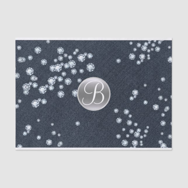 Papel De Seda Denim Diamonds Scatated Bling Monograma Inicial (Anverso)