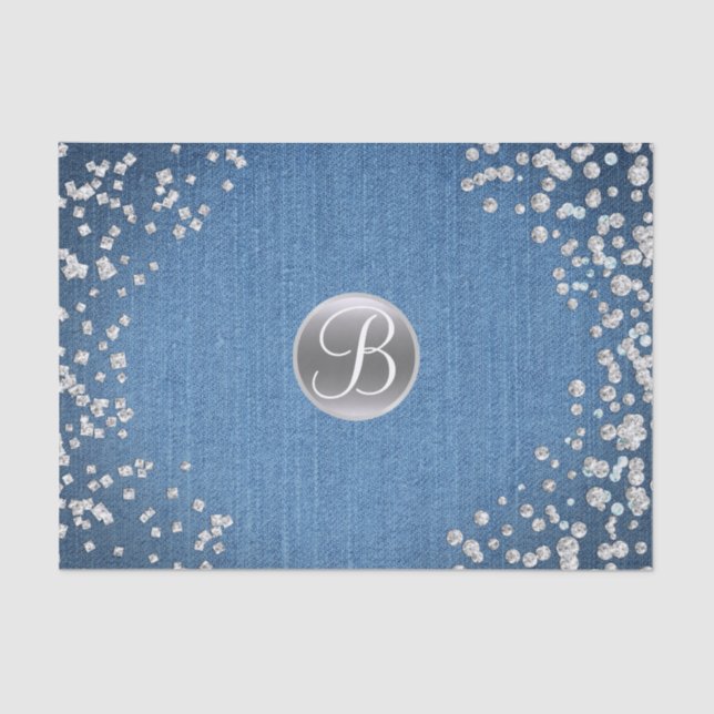 Papel De Seda Denim Diamonds Sparkle Bling Monograma inicial (Anverso)