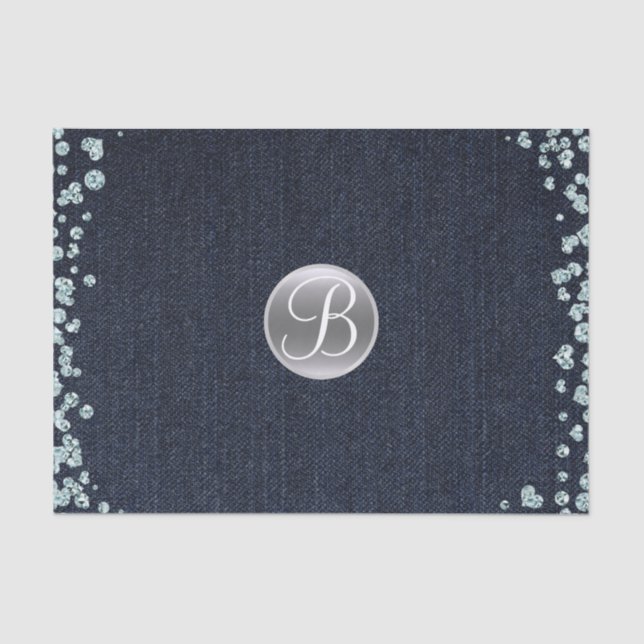 Papel De Seda Denim Diamonds Sparkle Glam Monograma inicial (Anverso)