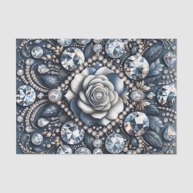 Papel De Seda Denim y Diamante Glam Bling Rosa Joyas (Anverso)