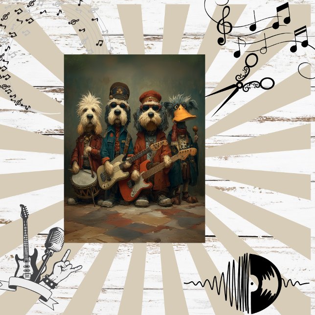 Papel De Seda Deoupage Whimsical Rock Band Dogs Duck (Subido por el creador)