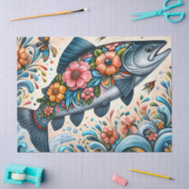 Papel De Seda Depuración capilar de peces salmón floral