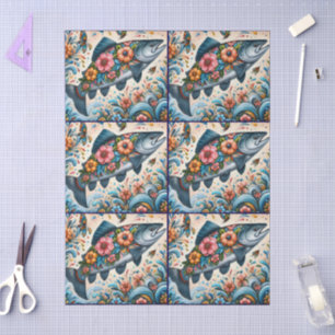 Papel De Seda Depuración capilar de peces salmón floral