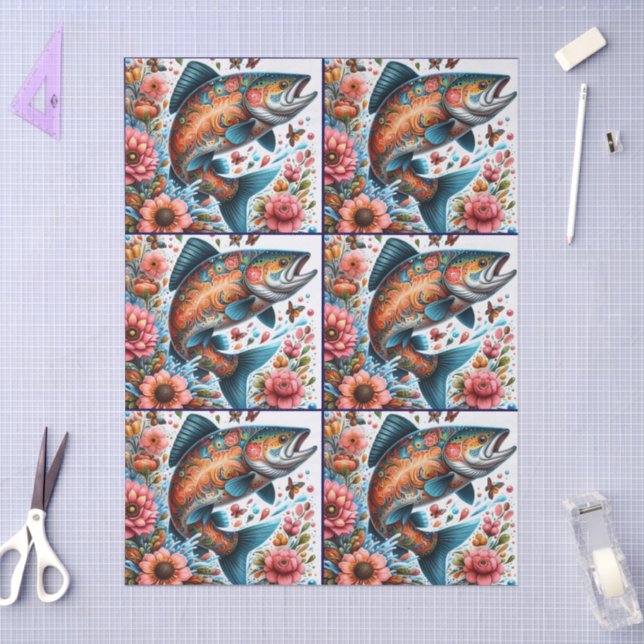 Papel De Seda Depuración capilar de peces salmón floral (Artesanía)