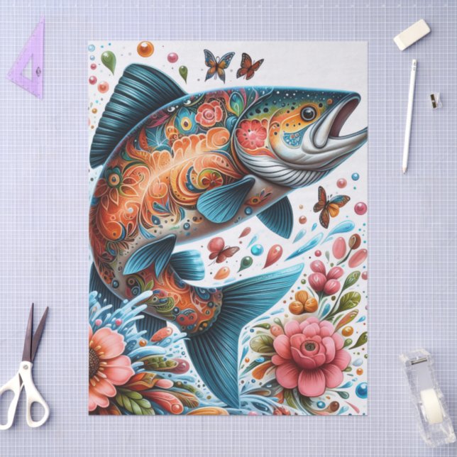 Papel De Seda Depuración capilar de peces salmón floral (Artesanía)