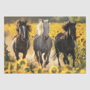 Papel De Seda Desacoplar 3 caballos Corriendo Sunflowers