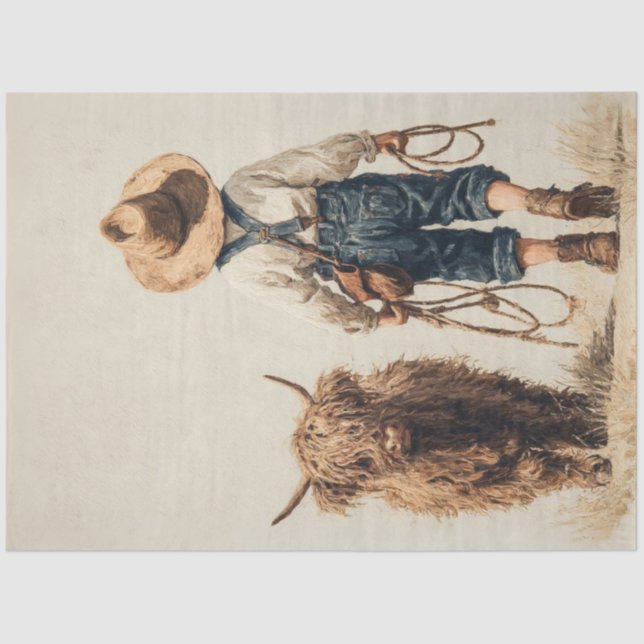 Papel De Seda Desacoplar al niño agricultor Highland Calf (Anverso)