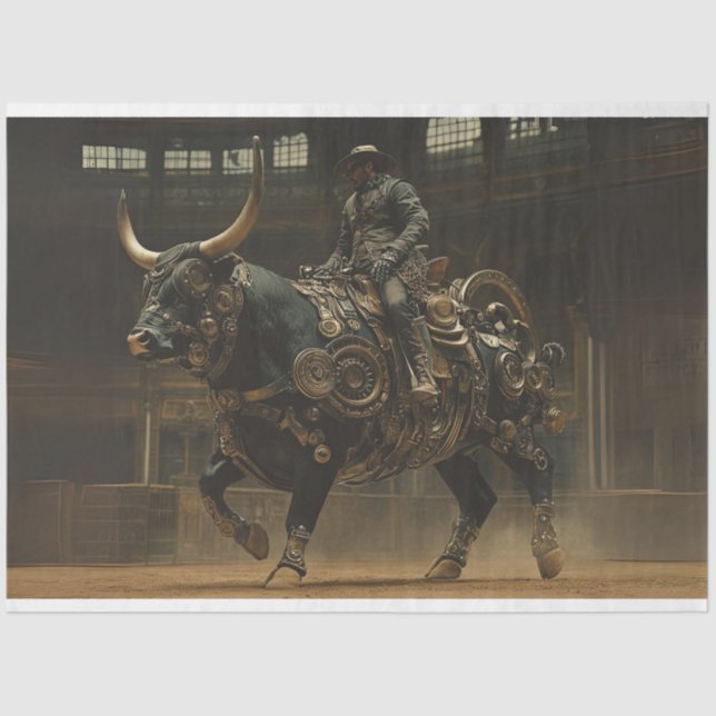 Papel De Seda Desacoplar Steampunk Bull Rodeo Rider (Anverso)
