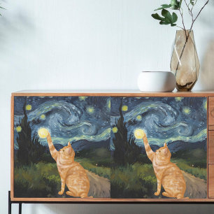 Papel De Seda Desactivar Gogh Kitty Starry Night Cat
