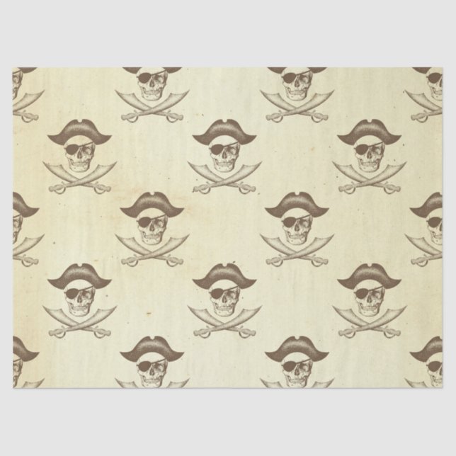 Papel De Seda Desahogo pirata de cráneo vintado y espadas (Anverso)