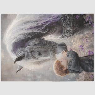 Papel De Seda Desahuciar a un niño pequeño y majestuoso caballo