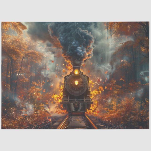 Papel De Seda Desahuciar Locomotora de Vapor Bosque de Otoño e I (Anverso)